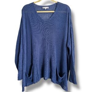 Pôles Maison Montagut Boxy V Neck Sweater Size XL Blue